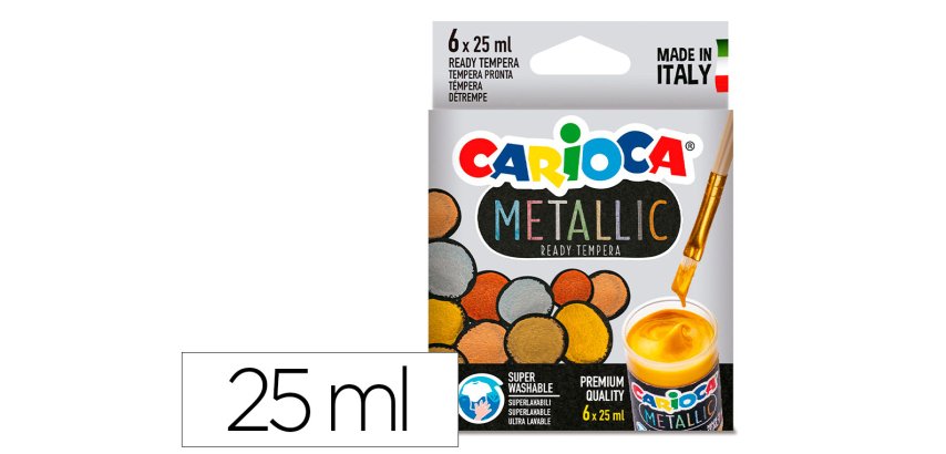 Tempera escolar carioca metallic bote 25 ml caja de 6 colores surtidos