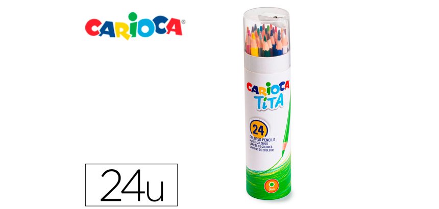 Lapices de colores carioca tita mina 3 mm tubo carton 24 colores surtidos + sacapuntas
