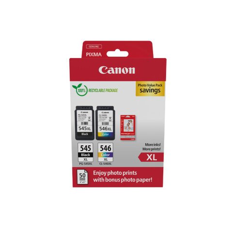 Ink-jet canon photo value pixma mg2450/2550 multipack negro/color pg545xl+ cl546xl +50 hojas papel foto 10x15 cm