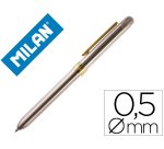 Boligrafo milan multifuncion cromado adornos dorados azul/rojo/portaminas 0,5 mm/ goma de borrar en caja metal
