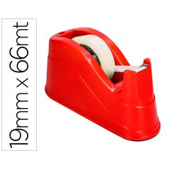 Portarrollo sobremesa q-connect plastico para cintas de 66 mt color rojo 220x100x70 mm