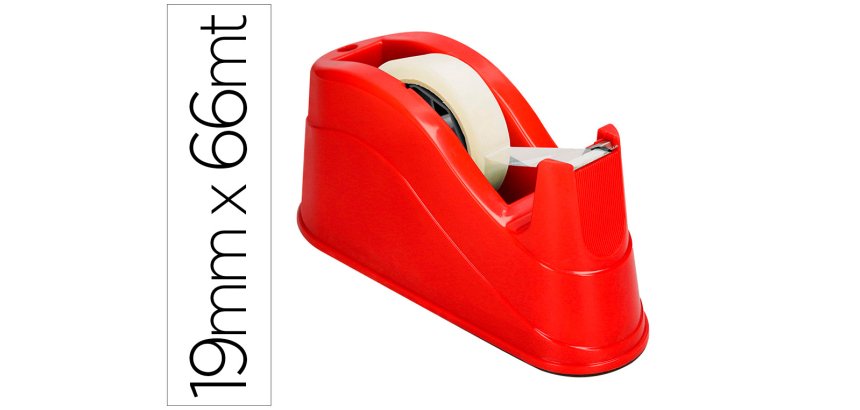 Portarrollo sobremesa q-connect plastico para cintas de 66 m color rojo 220x100x70 mm