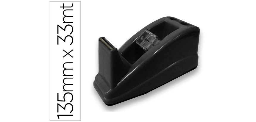 Portarrollo sobremesa q-connect plastico para cinta de 33 mt color negro 135x58x60 mm