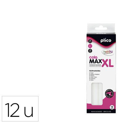 Barra termofusible plico cola max xl baja temperatura 11,5 mm de diametro x 200 mm de alto blister de 12 unidades