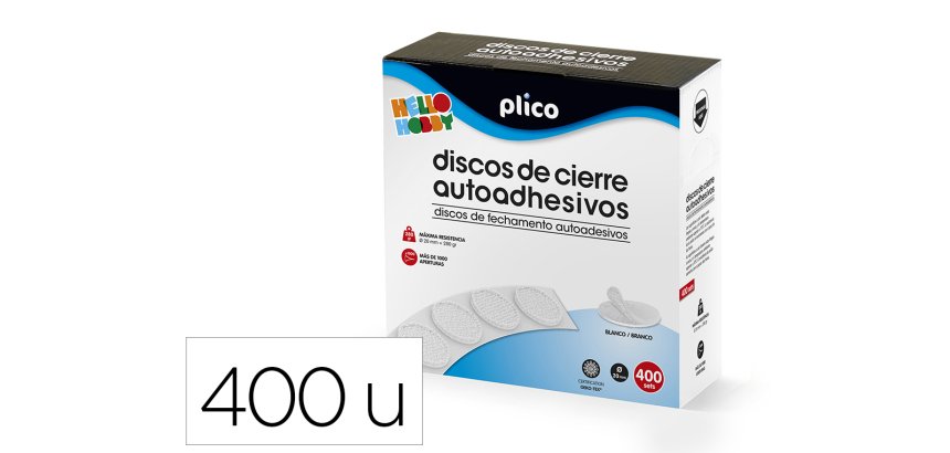 Disco de cierre plico velcro autoadhesivo 20 mm diametro color blanco caja de 400 unidades
