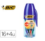 Boligrafo bic cristal mega tubo 16+4 unidades colores surtidos 8 azules / 5 negros / 4 rojos/ 3 verdes