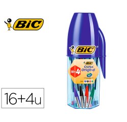 Boligrafo bic cristal mega tubo 16+4 unidades colores surtidos 8 azules / 5 negros / 4 rojos/ 3 verdes