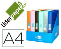 Carpeta liderpapel 4 anillas 25mm mixtas polipropileno din a4 colores surtidos expositor de 12 unidades