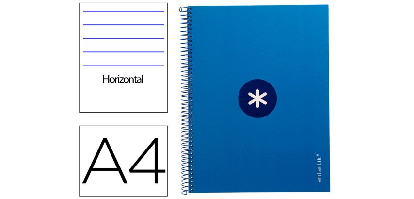 Cuaderno espiral a4 micro antartik tapa forrada80h 90 gr horizontal 1 banda 4 taladros color azul oscuro
