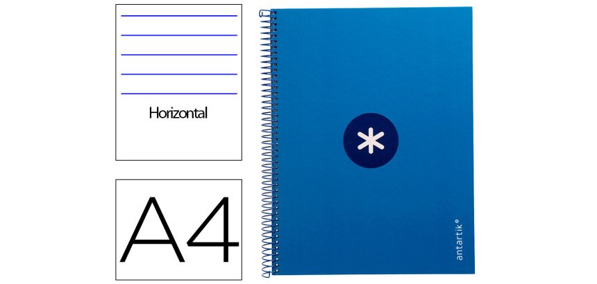 Cuaderno espiral a4 micro antartik tapa forrada80h 90 gr horizontal 1 banda 4 taladros color azul oscuro