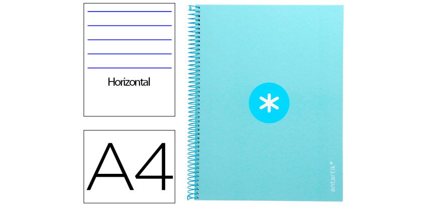 Cuaderno espiral a4 micro antartik tapa forrada80h 90 gr horizontal 1 banda 4 taladros color celeste