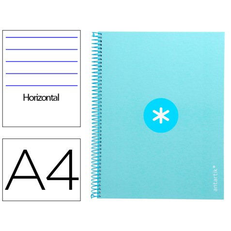 Cuaderno espiral a4 micro antartik tapa forrada80h 90 gr horizontal 1 banda 4 taladros color celeste