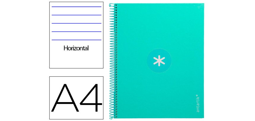 Cuaderno espiral a4 micro antartik tapa forrada80h 90 gr horizontal 1 banda 4 taladros color menta