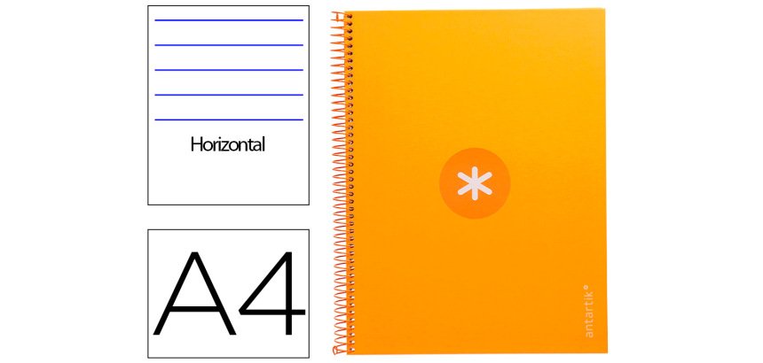 Cuaderno espiral a4 micro antartik tapa forrada80h 90 gr horizontal 1 banda 4 taladros color mostaza