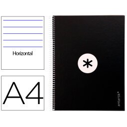 Cuaderno espiral a4 micro antartik tapa forrada80h 90 gr horizontal 1 banda 4 taladros color negro