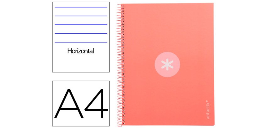 Cuaderno espiral a4 micro antartik tapa forrada80h 90 gr horizontal 1 banda 4 taladros color rosa claro
