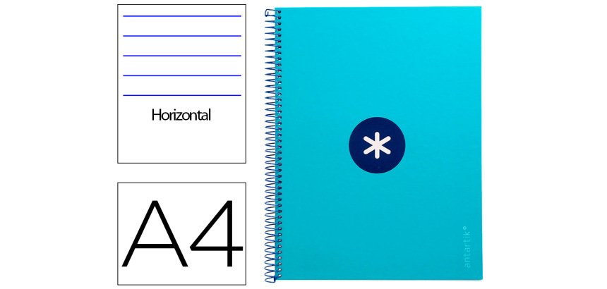 Cuaderno espiral a4 micro antartik tapa forrada80h 90 gr horizontal 1 banda 4 taladros color turquesa
