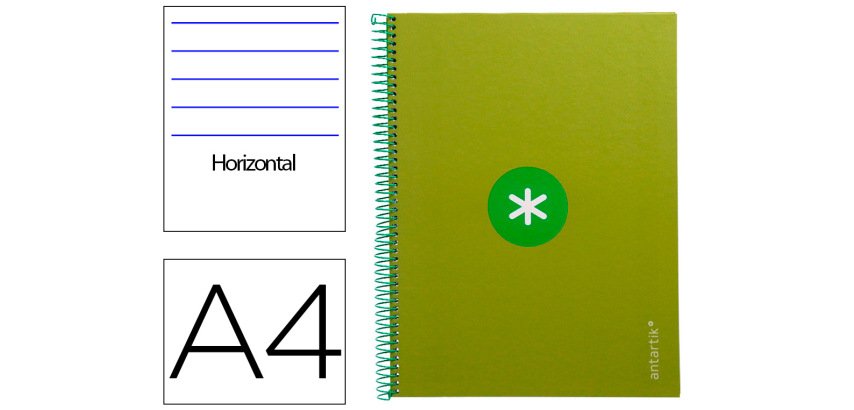 Cuaderno espiral a4 micro antartik tapa forrada80h 90 gr horizontal 1 banda 4 taladros color verde