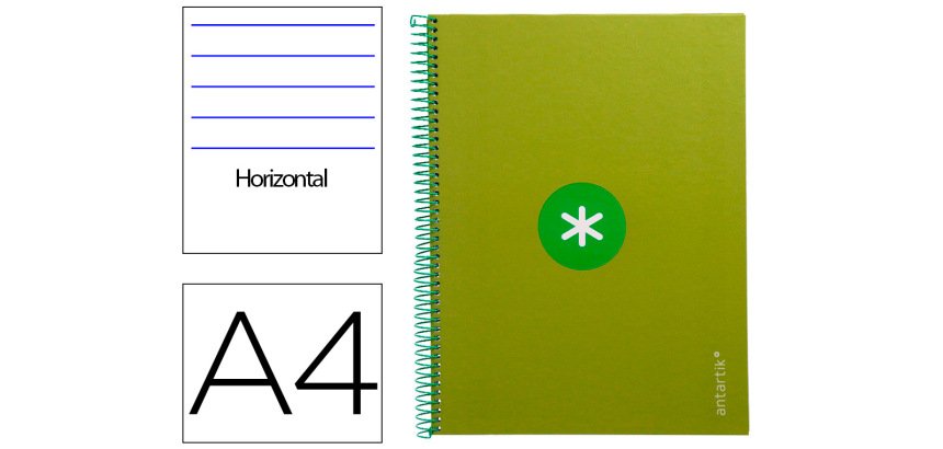 Cuaderno espiral a4 micro antartik tapa forrada80h 90 gr horizontal 1 banda 4 taladros color verde