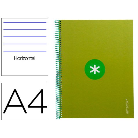 Cuaderno espiral a4 micro antartik tapa forrada80h 90 gr horizontal 1 banda 4 taladros color verde