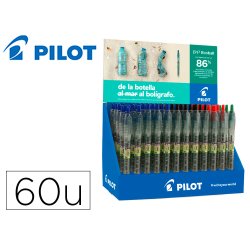 Boligrafo pilot ecoball plastico reciclado expositor de 60 unidades colores surtidos + 10 boligrafos