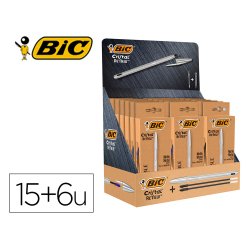 Boligrafo bic cristal renew 21 expositor 15 unidades azul + 6 negro regalo 50 bic cristal azul