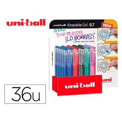 Rotulador uni-ball roller uf-222 tinta gel borrable 0,7 mm expositor de 36 unidades colores surtidos