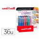 Rotulador uni-ball roller uf-222 tinta gel borrable 0,7 mm expositor de 36 unidades colores surtidos