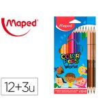 Lapices de colores maped color peps world caja de 12 colores surtidos + 3 duo tonos de piel