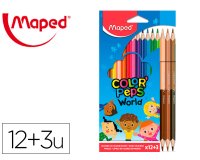 Lapices de colores maped color peps world caja de 12 colores surtidos + 3 duo tonos de piel