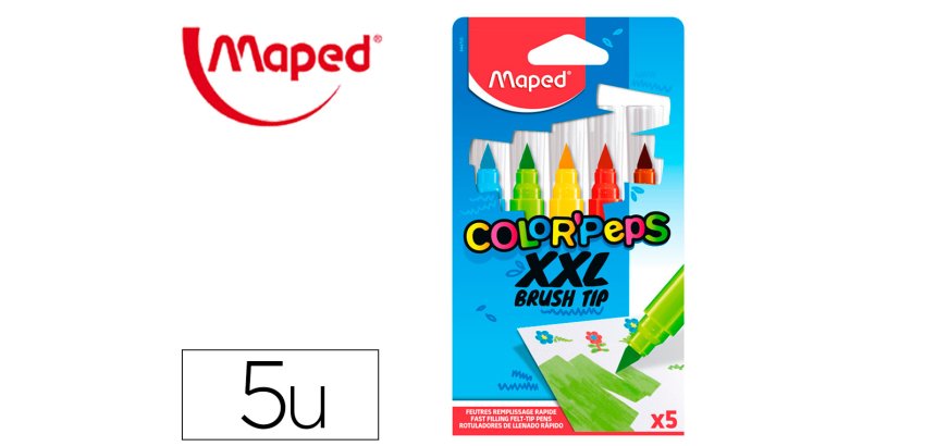 Rotulador maped color peps jumbo punta pincel caja de 5 colores surtidos