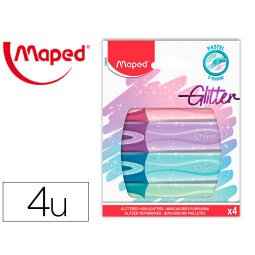 Rotulador maped fluorescente peps pastel con glitter estuche de 4 unidades colores surtidos