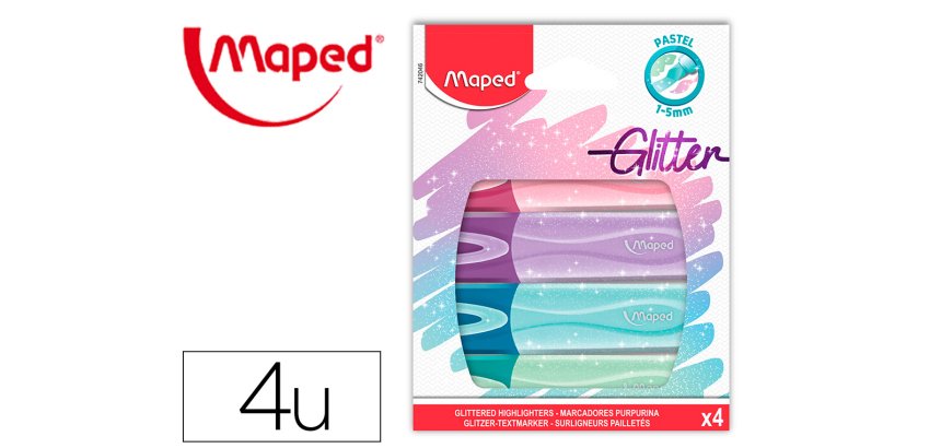 Rotulador maped fluorescente peps pastel con glitter estuche de 4 unidades colores surtidos