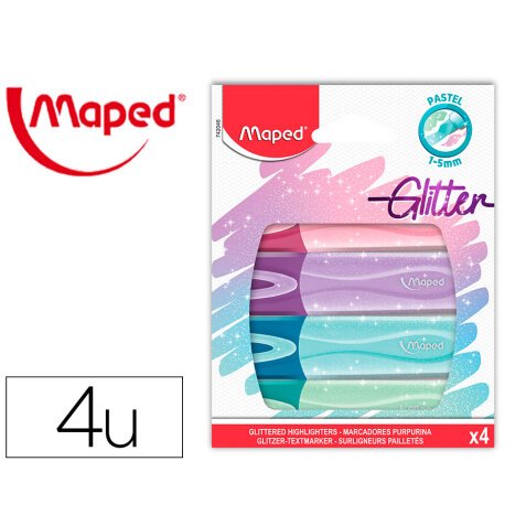 Rotulador maped fluorescente peps pastel con glitter estuche de 4 unidades colores surtidos