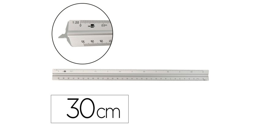 Escala liderpapel aluminio forma triangular con funda protectora longitud 30 cm 1:20 1:25/1:50/1:75/1:100/1:150