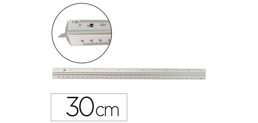 Escala liderpapel aluminio forma triangular con funda protectora longitud 30 cm 1:20 1:25/1:50/1:75/1:100/1:150