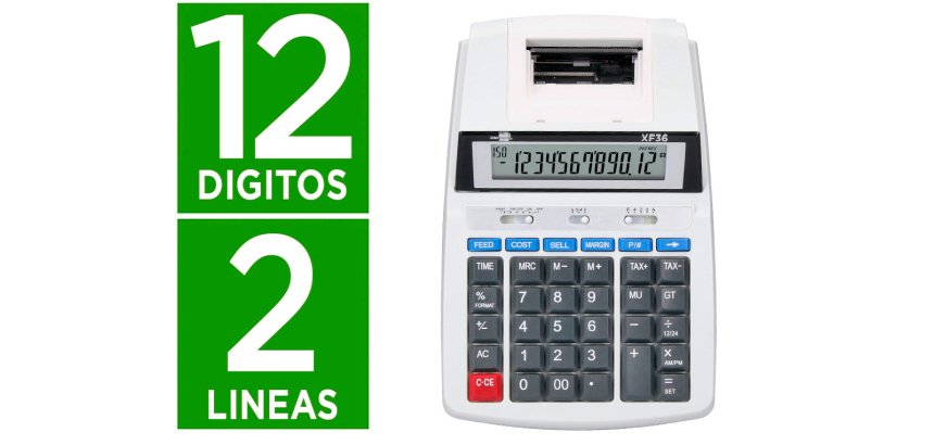 Calculadora liderpapel impresora pantalla papel 57 mm 12 digitos impresion bicolor blanca 235x155x62 mm