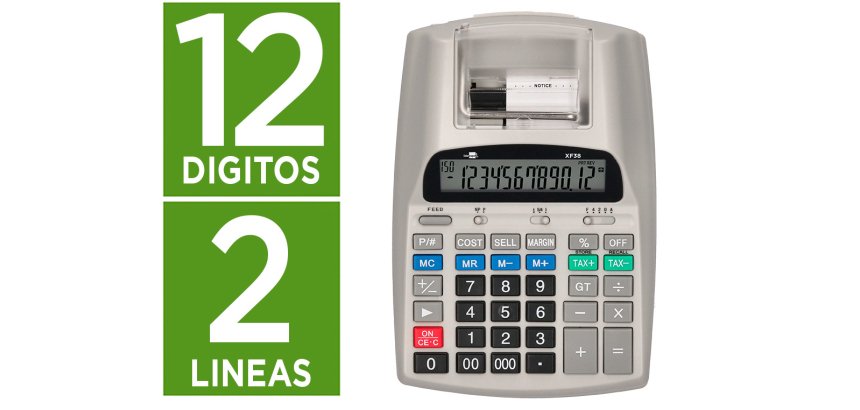 Calculadora liderpapel impresora pantalla papel 57 mm 12 digitos impresion bicolor blanca 225x158x56 mm