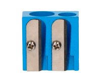 Sacapuntas liderpapel metalico cuña 2 usos color azul