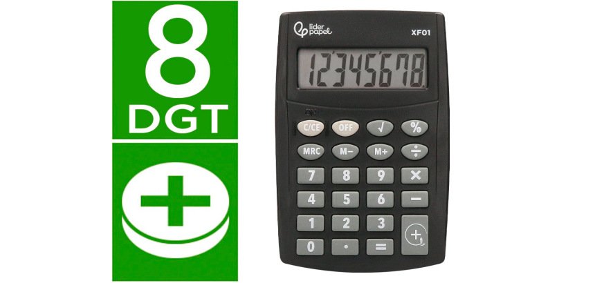 Calculadora liderpapel bolsillo xf01 8 digitos pilas color negro 99x64x9 mm
