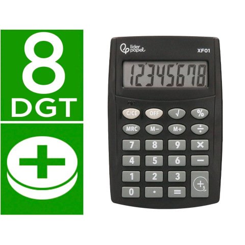 Calculadora liderpapel bolsillo xf01 8 digitos pilas color negro 99x64x9 mm