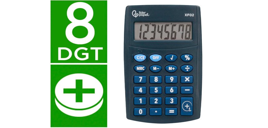Calculadora liderpapel bolsillo xf02 8 digitos pilas color azul 99x64x9 mm