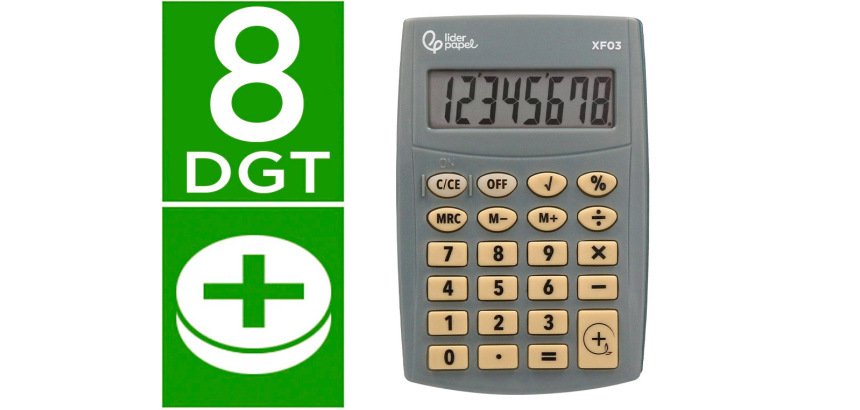 Calculadora liderpapel bolsillo xf03 8 digitos pilas color gris 99x64x9 mm