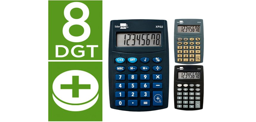 Calculadora liderpapel bolsillo xf04 8 digitos pilas 99x64x9 mm expositor de 16 unidades colores surtidos