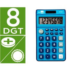 Calculadora liderpapel bolsillo xf09 8 digitos solar y pilas color azul 115x65x8 mm
