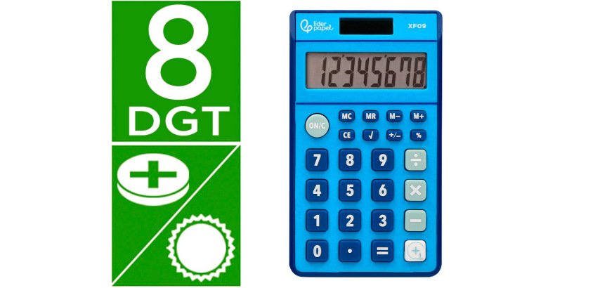 Calculadora liderpapel bolsillo xf09 8 digitos solar y pilas color azul 115x65x8 mm