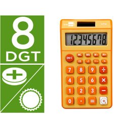 Calculadora liderpapel bolsillo xf10 8 digitos solar y pilas color naranja 115x65x8 mm