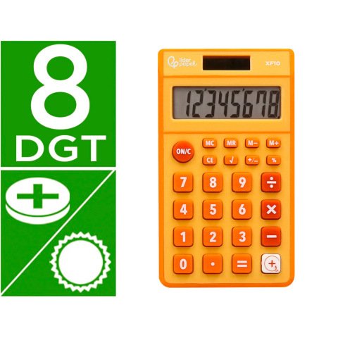 Calculadora liderpapel bolsillo xf10 8 digitos solar y pilas color naranja 115x65x8 mm