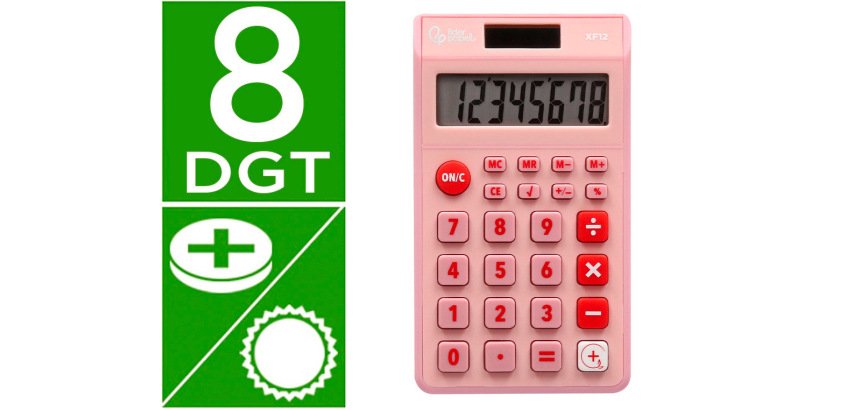 Calculadora liderpapel bolsillo xf12 8 digitos solar y pilas color rosa 115x65x8 mm