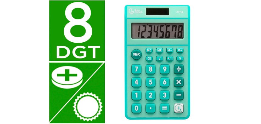 Calculadora liderpapel bolsillo xf13 8 digitos solar y pilas color verde 115x65x8 mm